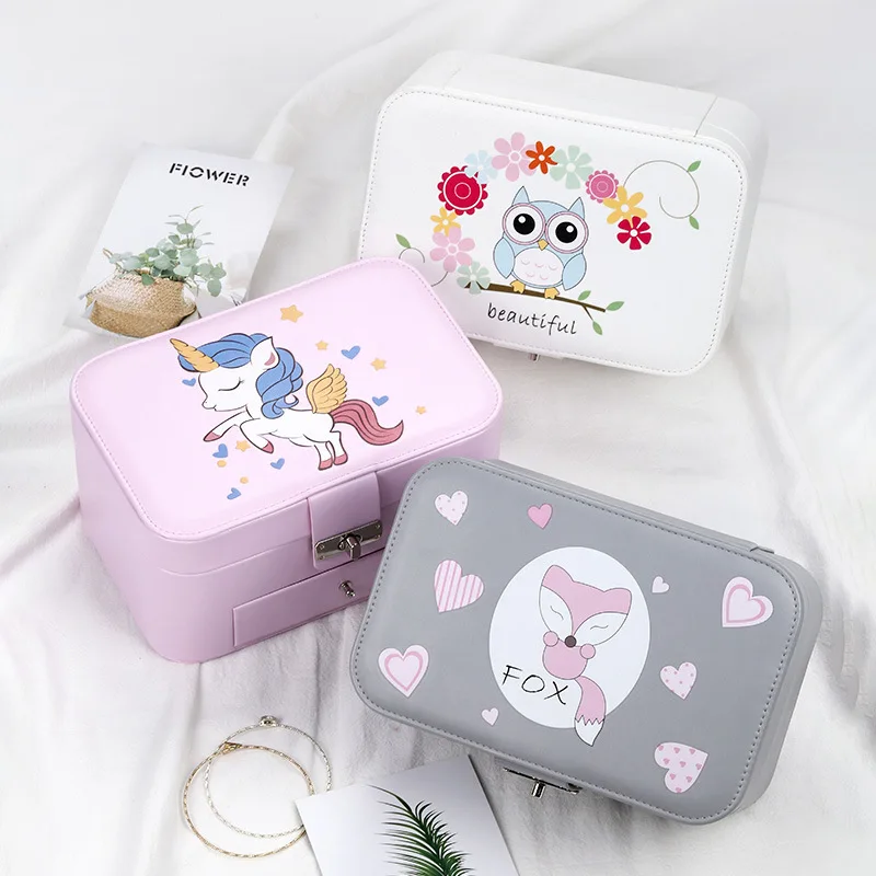 Шкатулка для украшений с рисунком из мультфильма, органайзер для украшений, Кожаная Шкатулка для украшений, ожерелье, серьги, дисплей, органайзер для макияжа