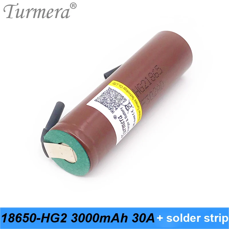 2019 Turmera original 18650 battery 3000mah hg2 18650 30a 3000mah with soldering strip for screwdriver battery and E-bike battery 05