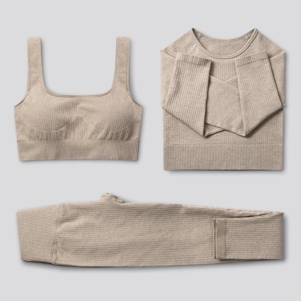 Conjunto de Yoga de encaje perfecto, ropa de entrenamiento, ropa atlética, Legging de gimnasio, sujetador, Top corto, traje de Yoga de manga larga, 2/3 Uds.