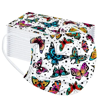 

Adult's Butterfly Printed Mask Respirator Mouth-muffle 50pc Disposable Protective Face Shield Mask Outdoor Sport Mask Mascarilla