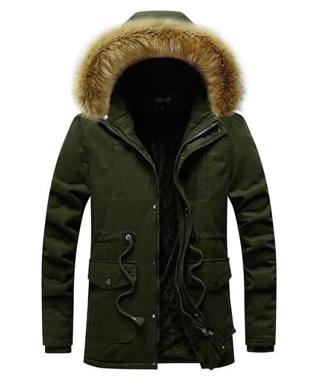 1929 army green Теплые мужские куртки парки зима мужской меховой воротник с капюшоном куртки пальто толстые мужские случайные пиджаки мужские пальто X-Long парки - Цвет: 1929 army green