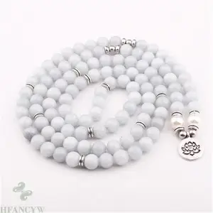 6mm White Jade Bracelet 108 Beads Lotus Pendant Sutra Chic Hot Energy Cheaply Chakra Spirituality Meditation Elegant Pray Lucky