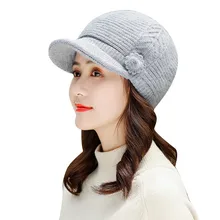 Женская теплая зимняя шапка из кроличьего меха плюс бархатная Цветочная Кепка новая мода шарф берет мешковатая вязанная шапочка Лыжная Шапка Кепка