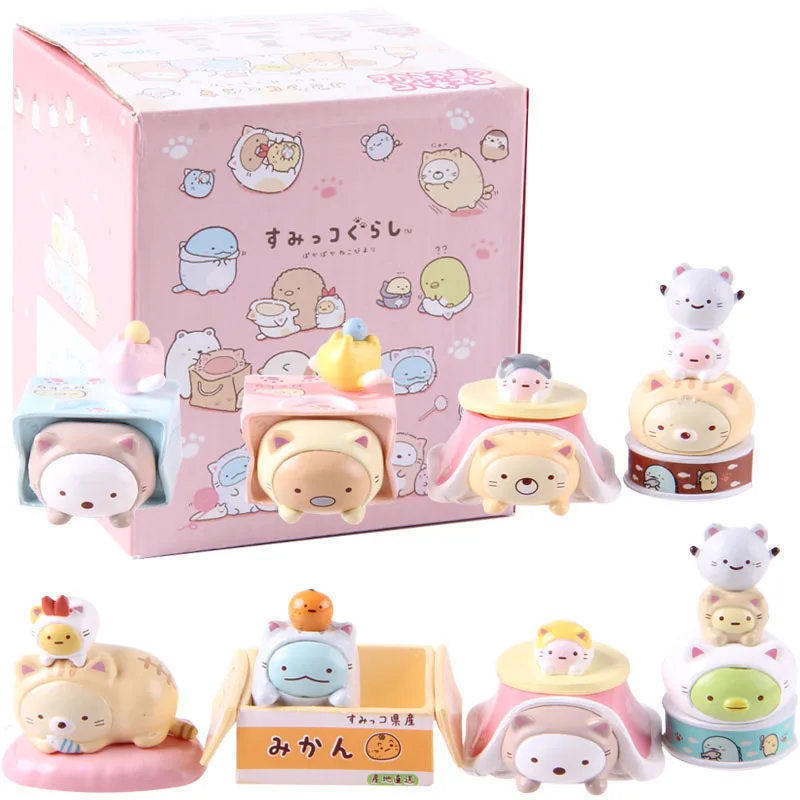 Мультфильм Sumikko Gurashi Мини фигурки кукол Животные игрушки Аниме фигурки Детские Kawaii ПВХ игрушка в подарок 8 шт./компл - Цвет: A