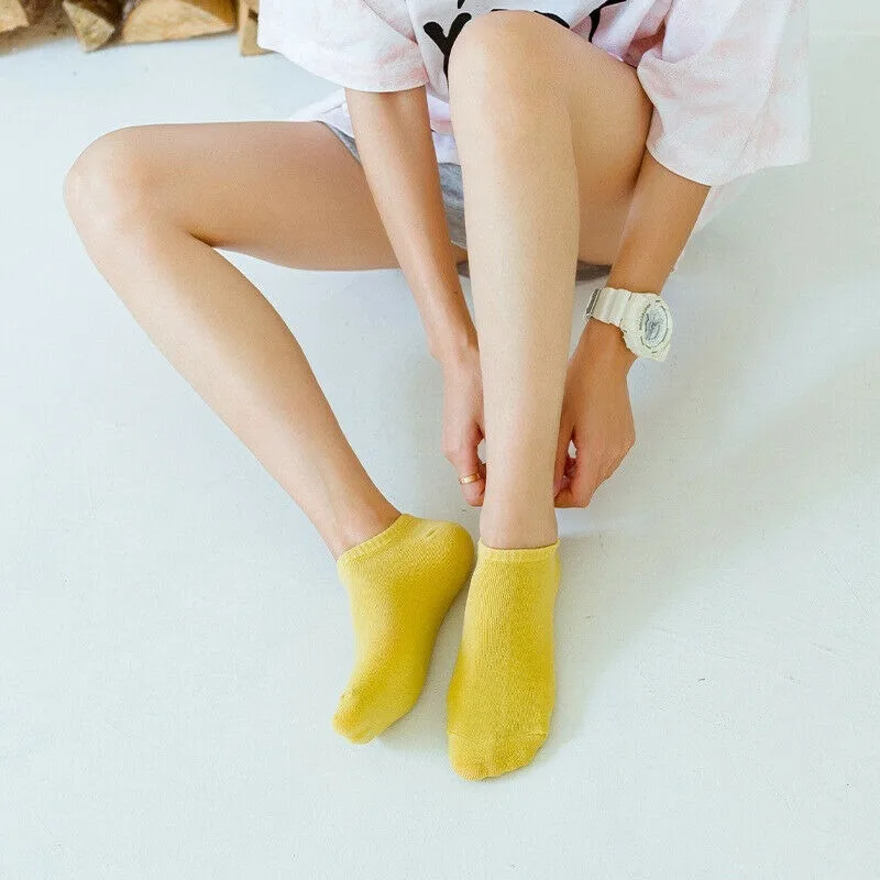 Summer Socks Women Candy Color Cotton Socks ladies Breathable Sports Socks Sweet Solid Color Light Mouth Invisible Socks