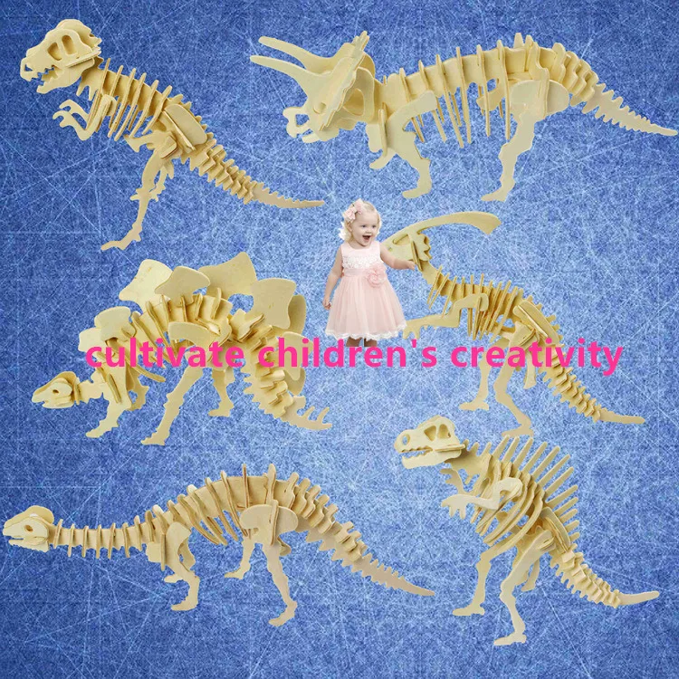 

Creative DIY Movable 3D Dinosaur Kids Vehicle Puzzles Wooden Toys Learning Education Environmental Assemble Educational Games