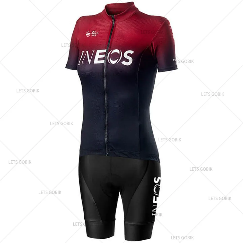 

HuanGe 2020 Women's Cycling Jersey Set Summer Short Sleeve Quick Dry Girls Cycling Clothing Red Bike Uniform triathlon