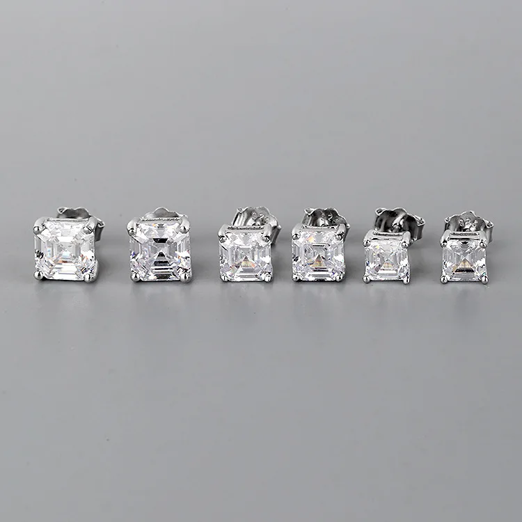 

CMajor Latest S925 Sterling Silver Imported 7A Cubic Zircon Square Four Claws Fashion Simple Temperament Stud Earrings for Women