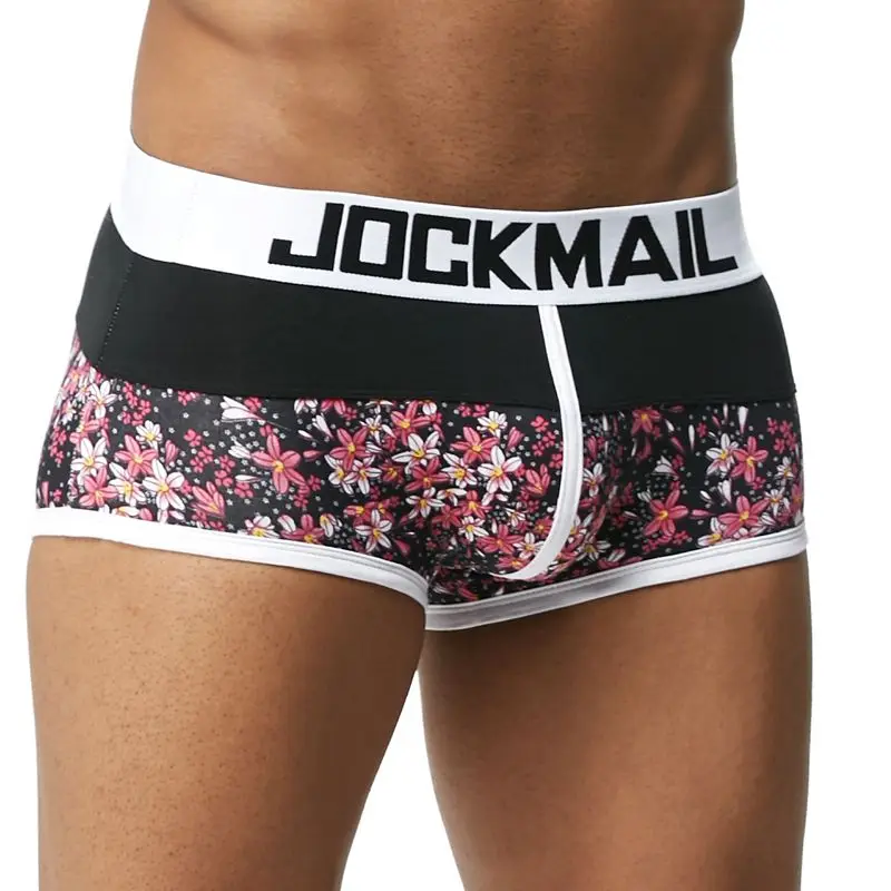 JOCKMAIL, мужские трусы, дышащие боксеры, хлопок, сексуальное мужское нижнее белье, u-образный выпуклый мешочек, трусы с принтом, 17 моделей, боксеры, шорты - Цвет: JM433-Red