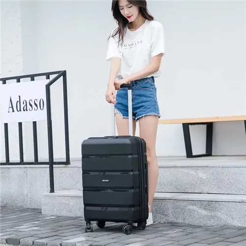 black KLQDZMS 1" 22" 26 дюймов модные сумки на колёсиках Spinner PP брендовые чемодан на колесиках износостойкие мужские и женские сумки для путешествий - Цвет: black