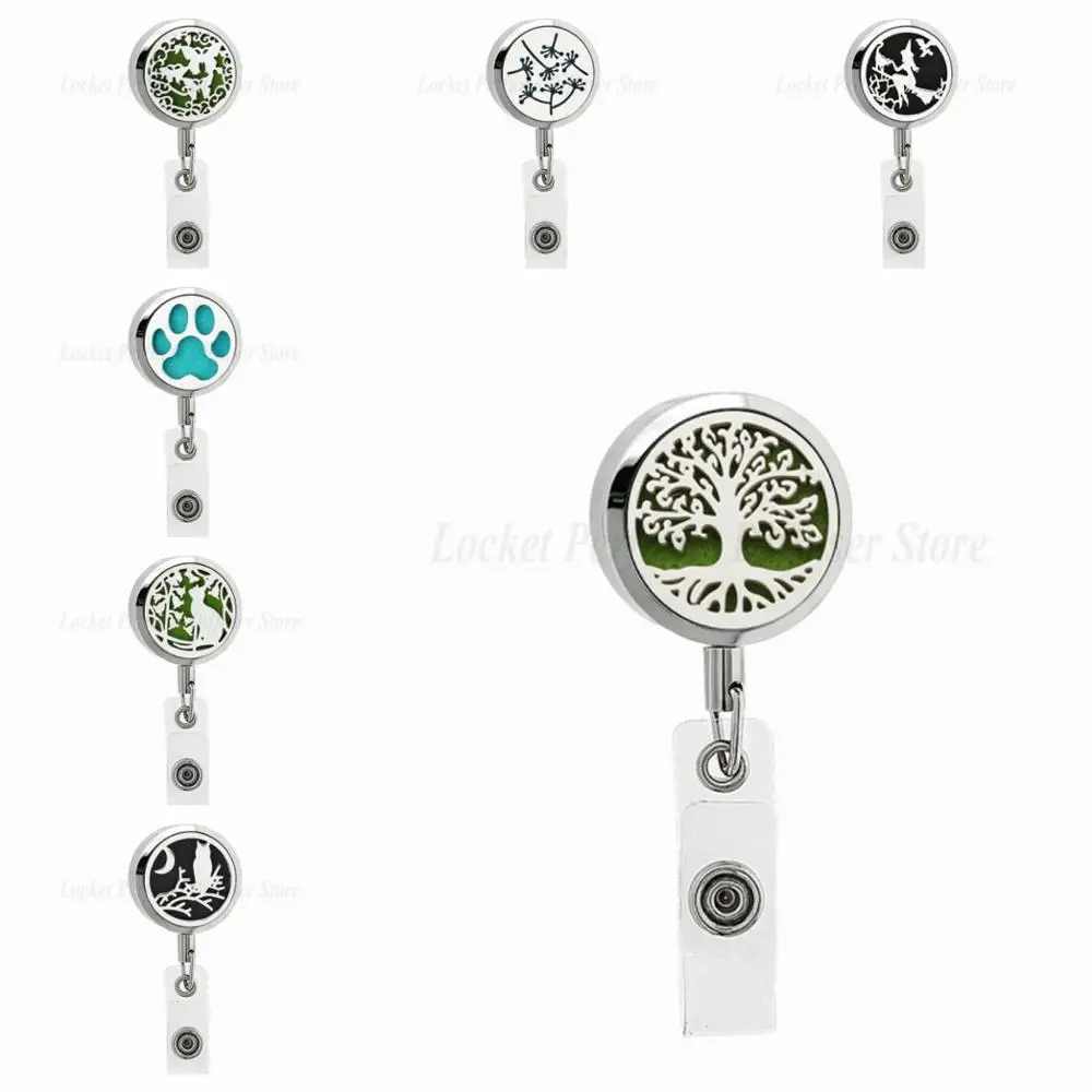 316L Stainless Steel Retractable ID Badge Holder Diffuser With Necklace Keychain