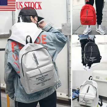 

US STOCK Fashion Women Alphabet Print Backpack School Bag Chain Trend Double Shoulder Bag