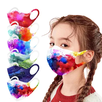 

12PCS Children Tie-dye Face Mask Kids Washable Reusable 3D Mask Colorful Printed Breathable Mouth Cover Mascherine Lavabili