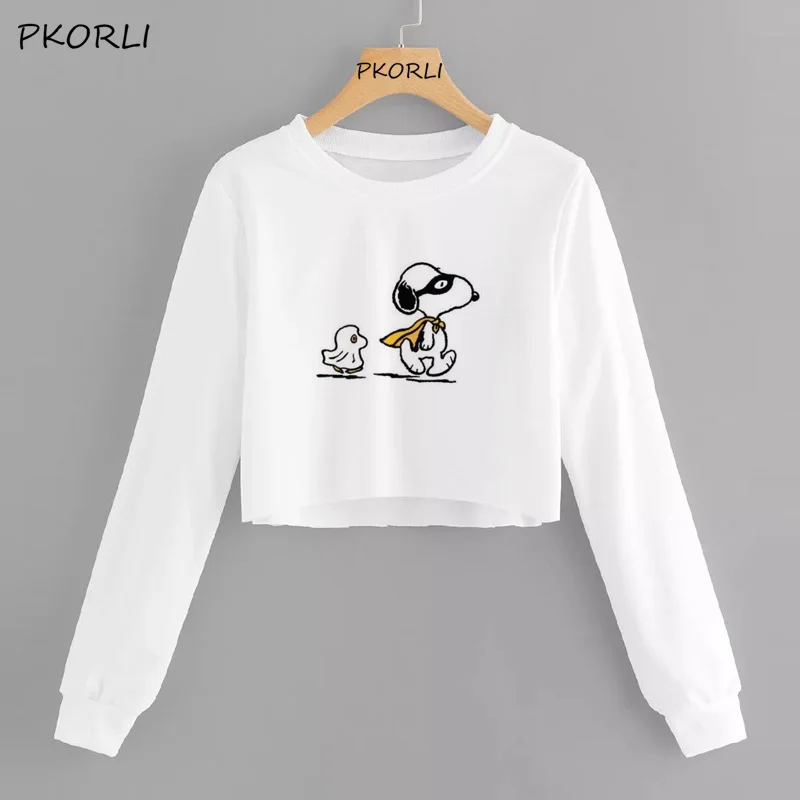 Snoopy/укороченная Толстовка для женщин с длинным рукавом, толстовка с капюшоном, повседневные пуловеры, футболки с надписью, толстовки