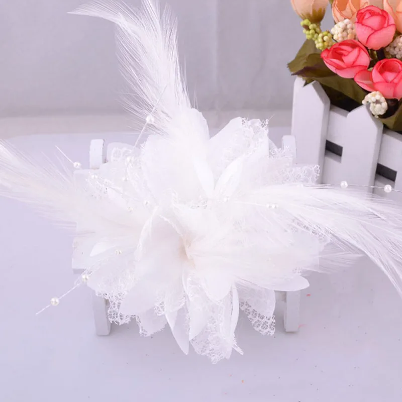 Women's Fashion Flower Feather Bead Corsage Hair Clip Bridal Hairband Brooch Pin Brida Barrettes Hair Accessories Jewelry 5