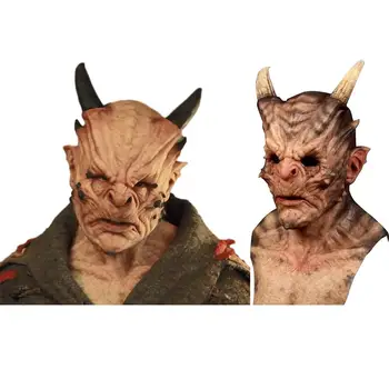 

Scary Latex Mask 3D Realistic Horned Mask Horrible Demon Mask Breathable Cosplay Halloween Costume Headgear Adults Party Props