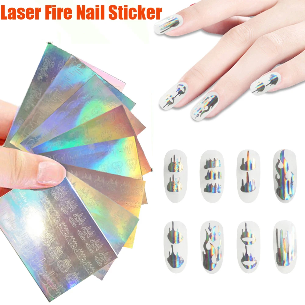 

Fire Nail Holographic Strip Tape Nail Art Stickers Thin Laser Silver Stripe Sticker DIY Foil Decal Sticker Nail Stickers
