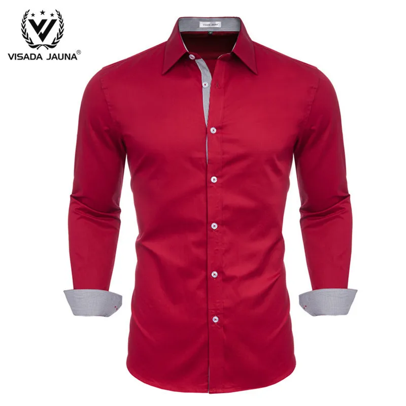 VISADA JUANA, мужская рубашка с длинным рукавом, высокое качество, мужские повседневные топы, рубашки на пуговицах Y73 - Цвет: Red