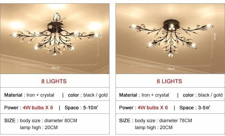 Modern LED Chandelier Fixtures For Living Room Crystal Lampshade Decor Home Lighting Black Gold Bedroom Lustre Ceiling Lamp