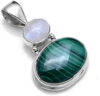 

Genuine Malachite + Moonstone Pendant 925 Sterling Silver,34.4 mm,2SP0872