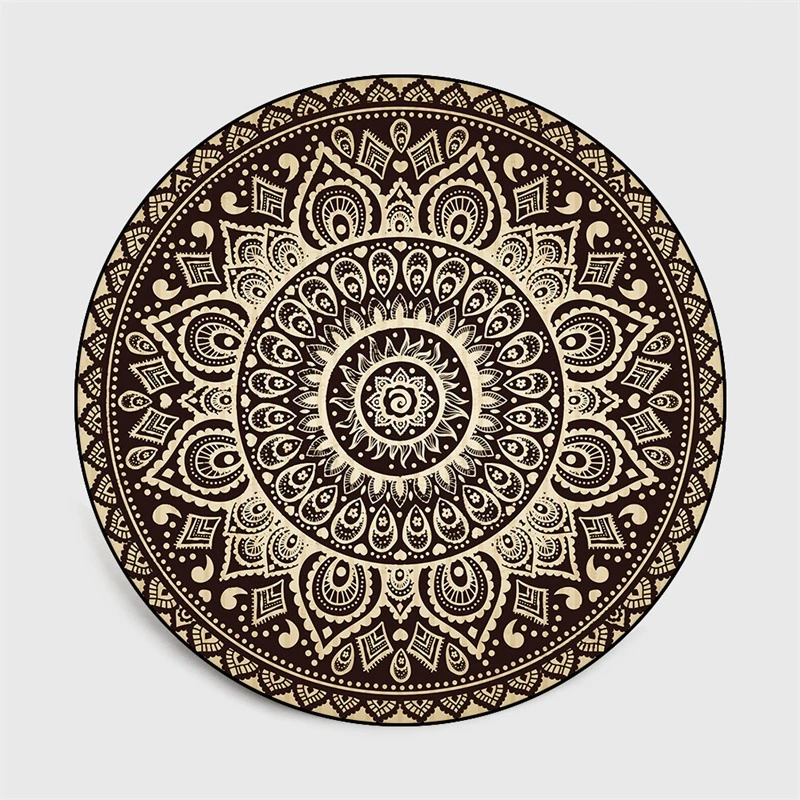 Retro Black And Gold Flowers Round Carpet Lotus Chair Floor Mat Soft Carpets For Living Room Anti-slip Rug Bedroom Decor Carpet 3