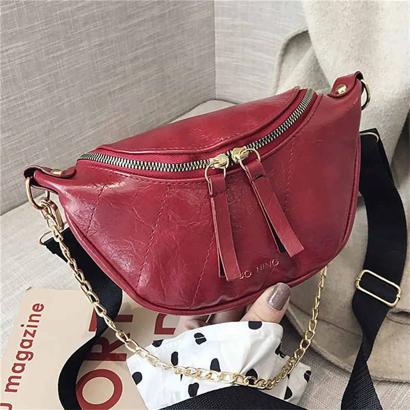 Роскошная поясная сумка с ремнем на цепочке, поясная сумка, модный дизайн, Женская поясная сумка, сумка на ремне нагрудная маленькие кошельки#40 - Color: Red