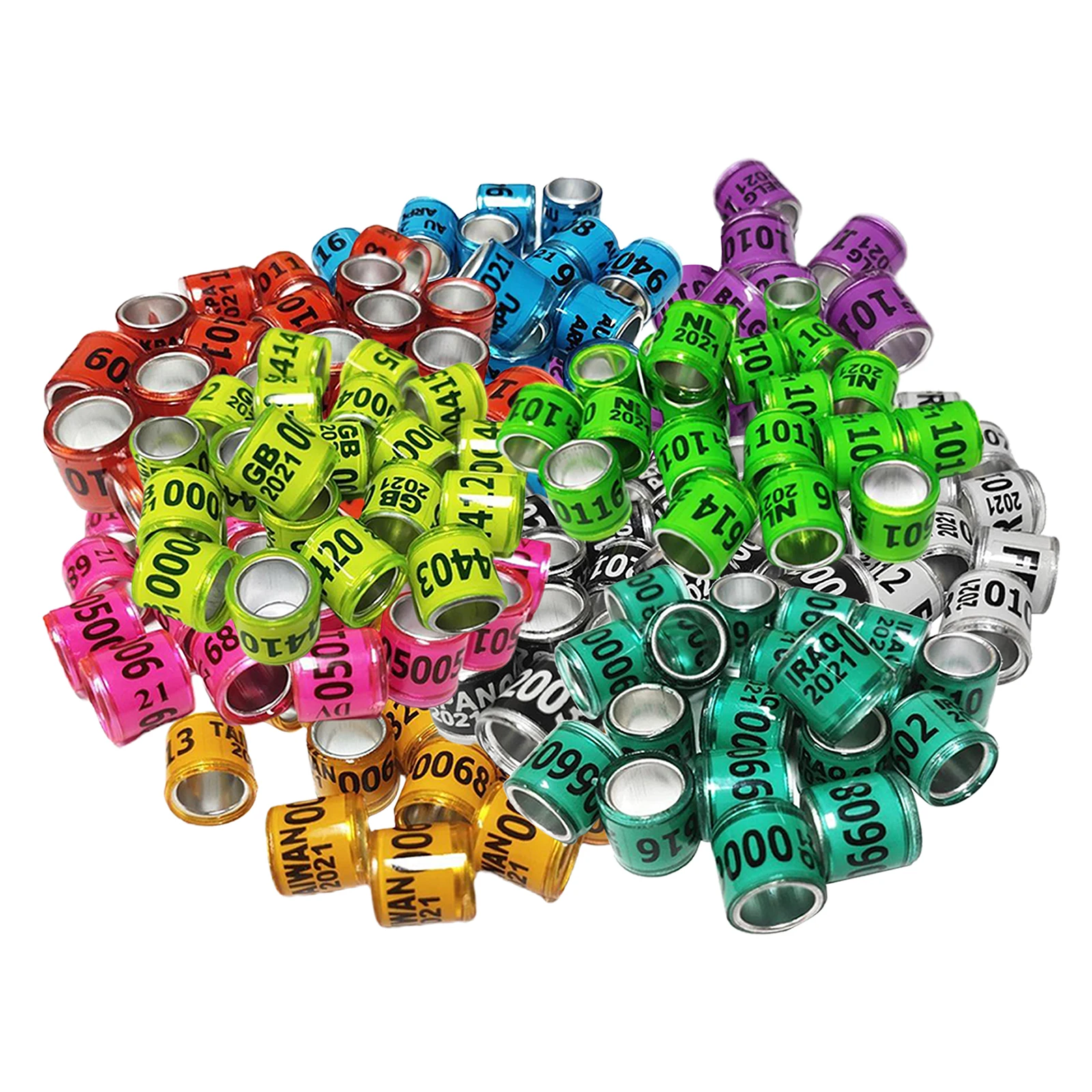 

100 Pieces 2021 Aluminum Racing Pigeon Leg Rings Numbered Strips Different
