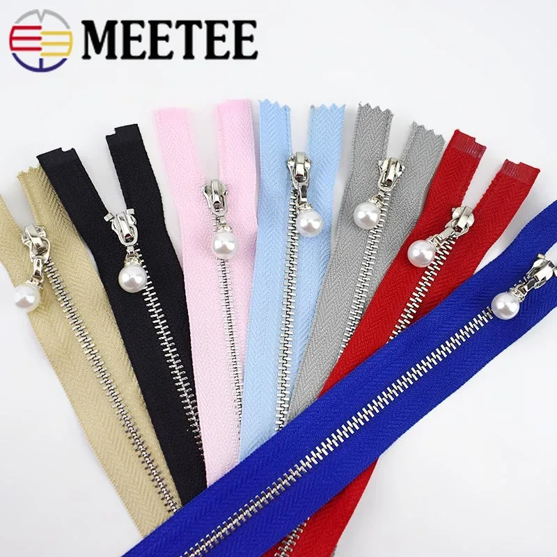 Meetee 2pc Close 20 см с открытым концом 40/50/60/70 см 3# металлическая молния с жемчугом слайдер застежки-молнии для шитья одежды и платьев, обуви по индивидуальному заказу аксессуары