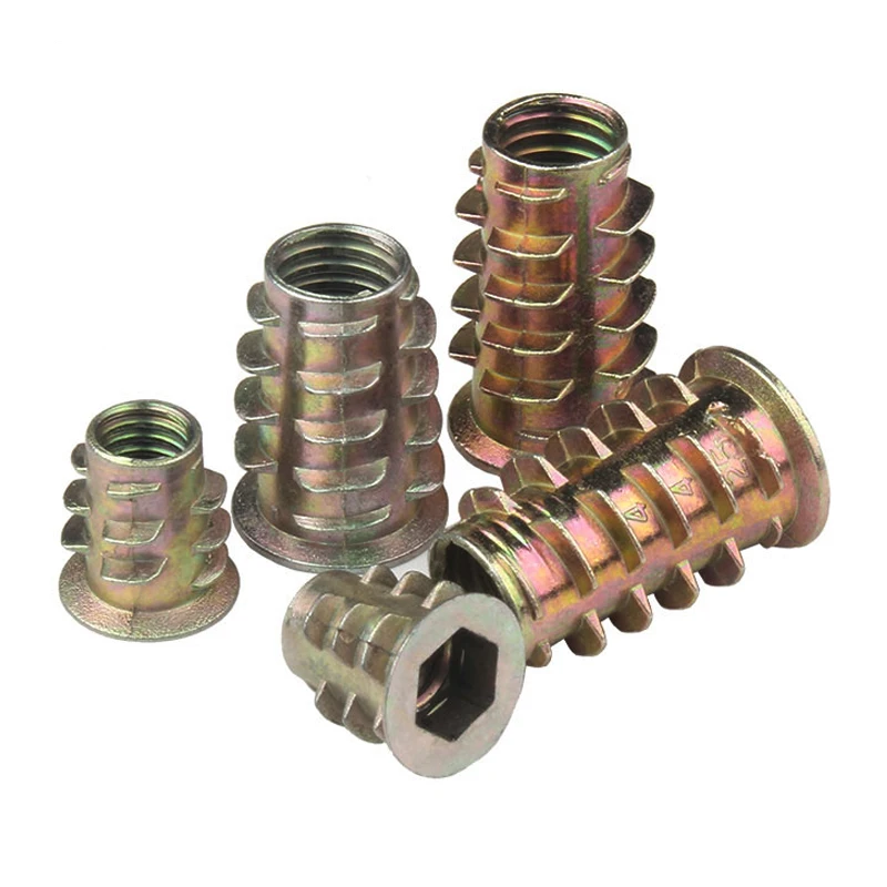 Insert Nut 10pcs/lot Zinc Alloy Thread Wood Flanged Hex Drive Head Furniture Nuts M4 M5 M6 M8