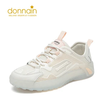 

DONNAIN Summer New Fashion Mesh Breathable Sports Shoes Low Heel Light Weight Sneakers for Women Casual Walking Shoes Pink Green
