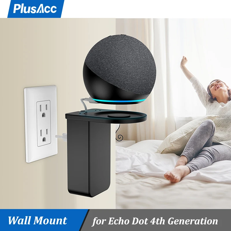 PlusAcc Outlet Hanger Holder Wall Mount For Amazon Alexa Echo Dot 4 Space-Saving Accessories Built-in Cable Management Shelf | Электроника