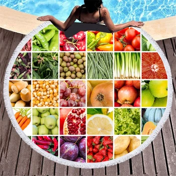 

Creative Large Bath Towel Beach Thick 3D Vegetable Fruit Print Round Beach Towel Microfiber Quick Compressed Towel Yoga Blanket