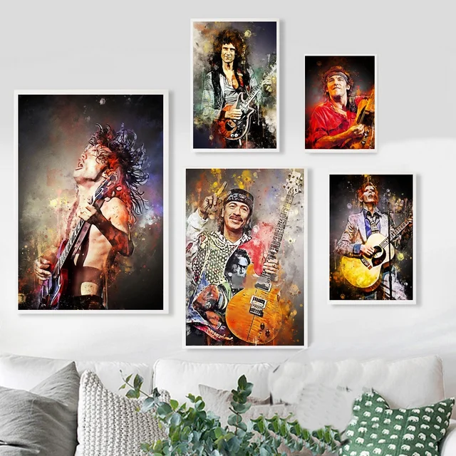 Portrait of Famous Guitarists Printed on Canvas 1