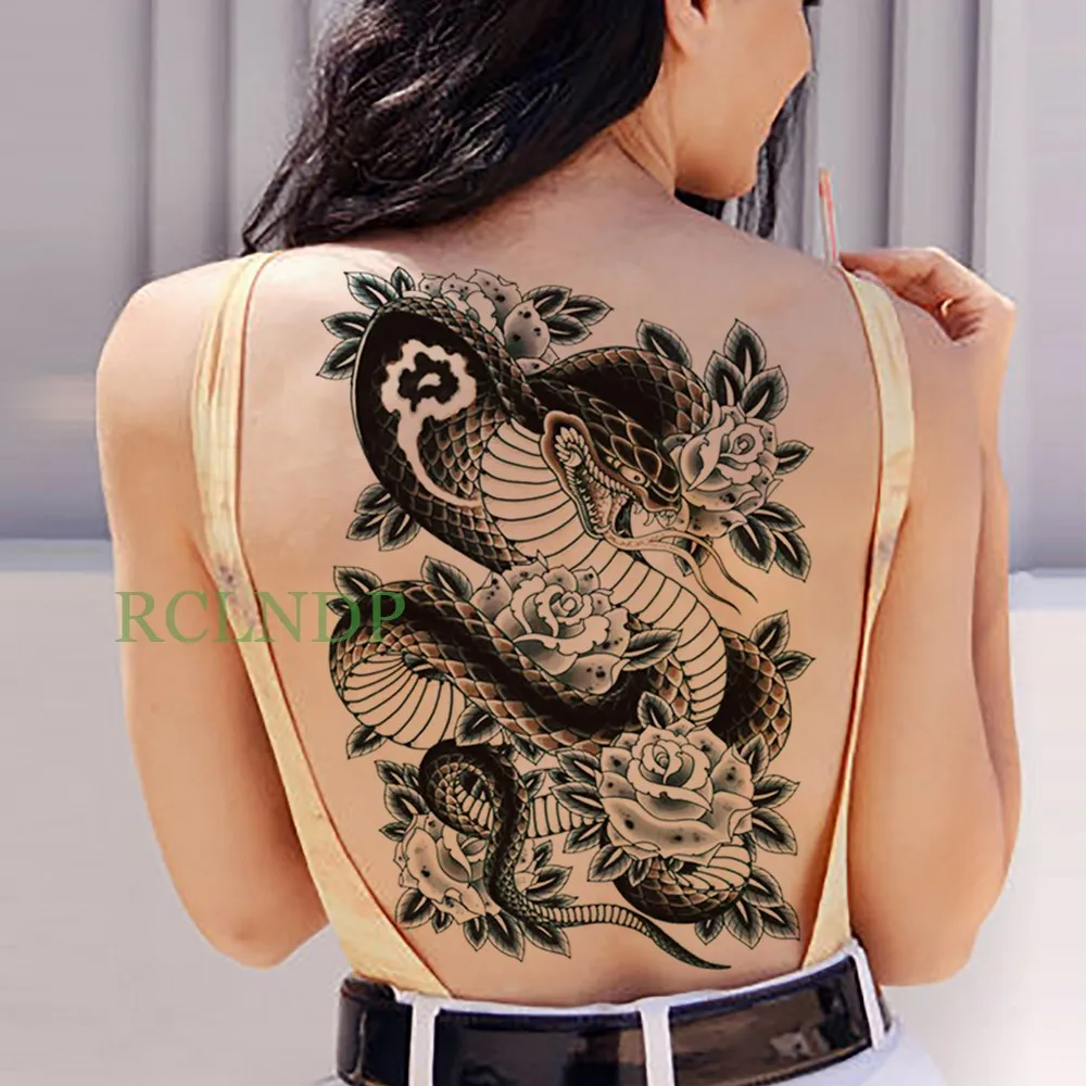 Водостойкая временная татуировка, наклейка Koi lotus, Мужская татуировка на всю спину, Большая татуировка, наклейка s флэш-тату, поддельные татуировки для женщин 19 - Цвет: Небесно-голубой