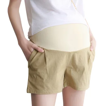 

Solid Breathable Over Belly Pregnancy Elastic Waist Maternity Shorts Outdoor Soft Fashion Casual Thin Linen Cotton Summer Gift