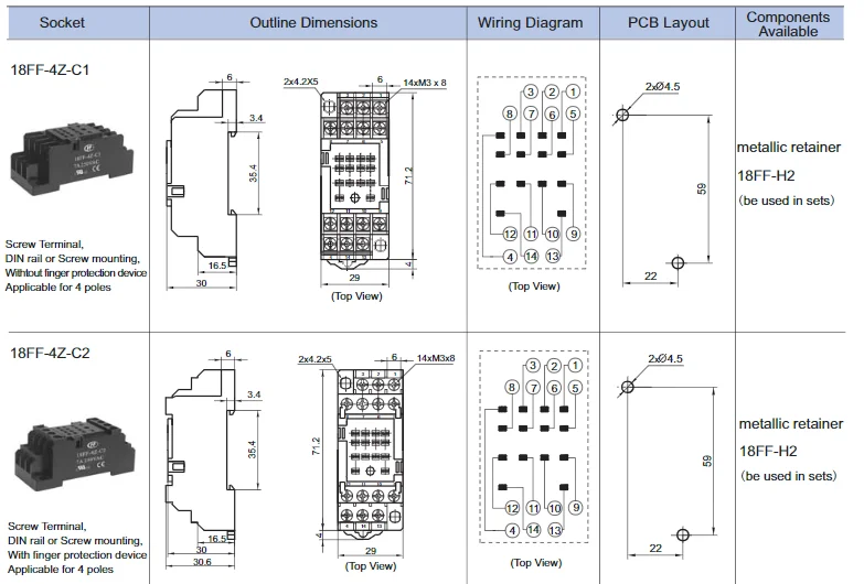 HF18FF JQX 18F pcb Промышленный контроль промежуточное реле DC 12V 24V 220V 2Z2 8PiN HONGFA SONGLE OMRON MY2