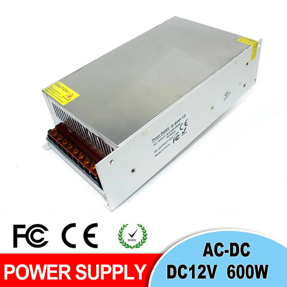 Одиночный выход 12V 50A 600W импульсный источник питания трансформатор AC110 220V к DC для