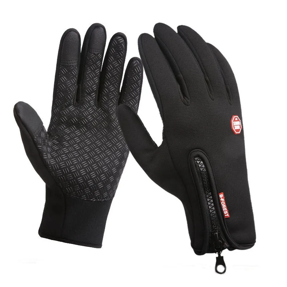 Сенсорный экран зимние термальные теплые велосипедные перчатки полный палец велосипед лыжный Открытый Кемпинг Пешие Мотоциклетные Перчатки спортивные - Цвет: Black