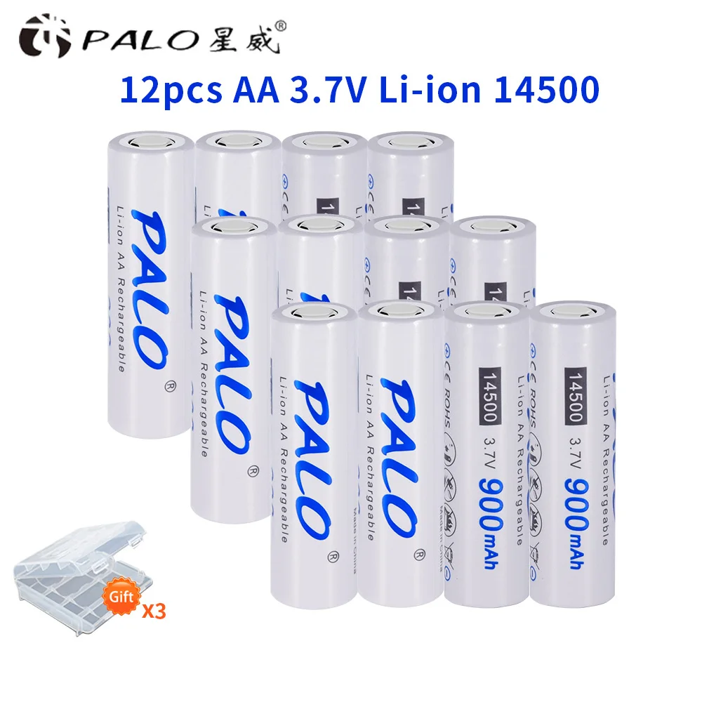 PALO 2-16 pcs 3,7 V AA 14500 аккумуляторная батарея 2A 900mAh литий-ионные литиевые батареи для светодиодного фонарика мышь Налобные фонари - Цвет: 12pcs battery