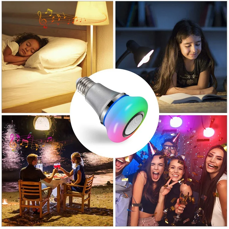 Bluetooth светильник, лампочка, динамик, 6 Вт, E27, белый, RGB, сменный, умный, светодиодный, беспроводная, стерео, аудио, с 24 клавишами, пульт дистанционного управления