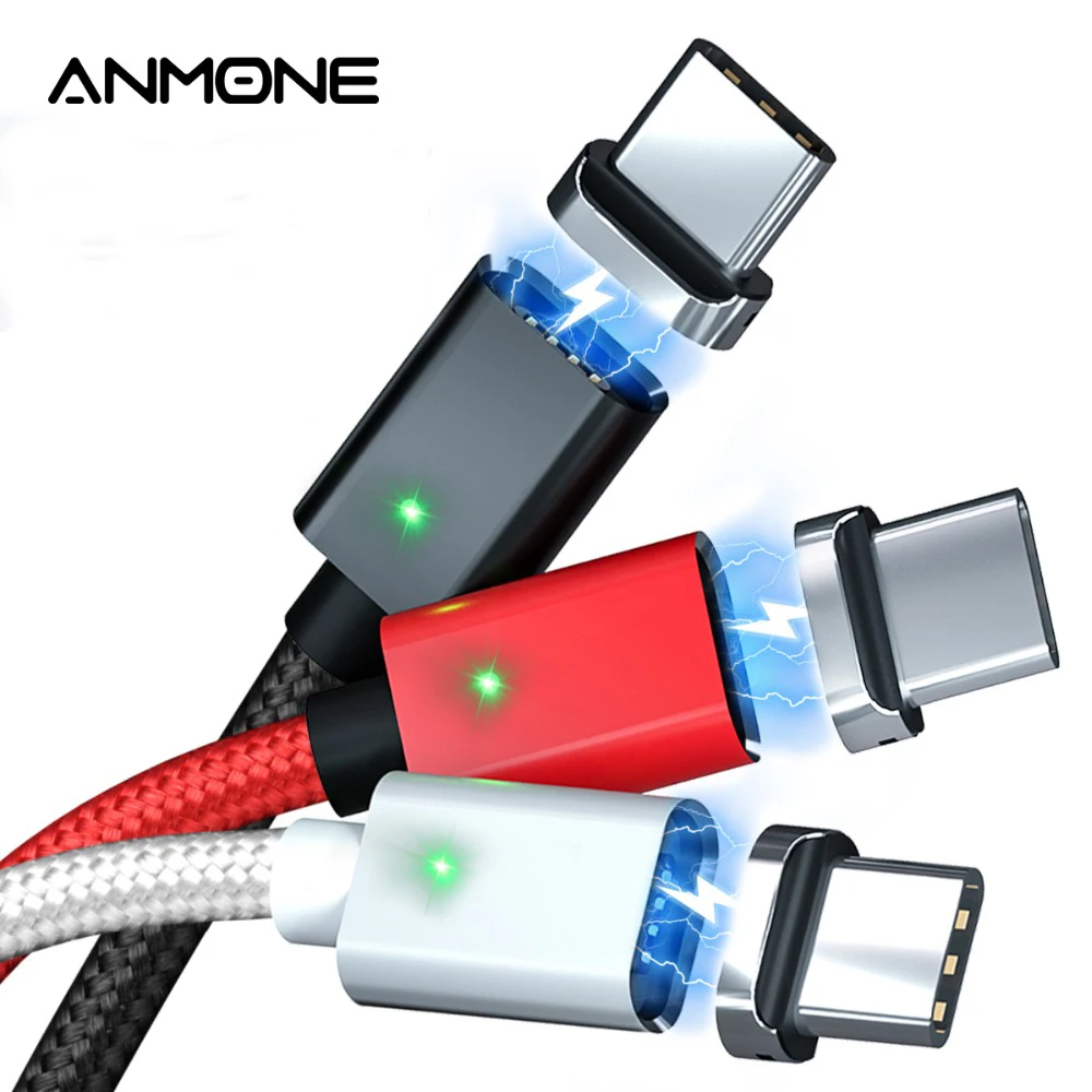 Магнитный кабель ANMONE type-C для быстрой зарядки, кабель USB C, 1 м, 2 м, шнур для передачи данных на базе Android, кабель для быстрой зарядки мобильного телефона, Магнитный провод usb type-C
