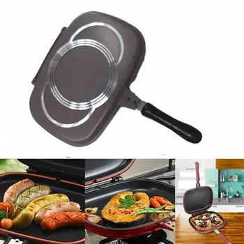 

28/32CM Double-sided grill frying pan square shape non-stick pan baking steak frying pan kitchen cooking tool