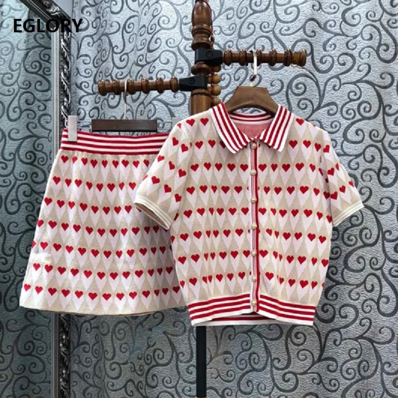 High Quality Sweater Sets 2019 Autumn Knitted Suit Women Sweetheart Patterns Knitting Cardigan Coat+Mini Skirt Set Casual Ladies