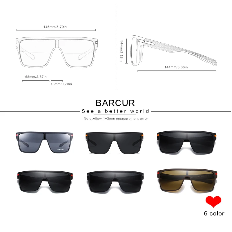 BARCUR Oversized Polarized Sunglasses Men Square Driving
