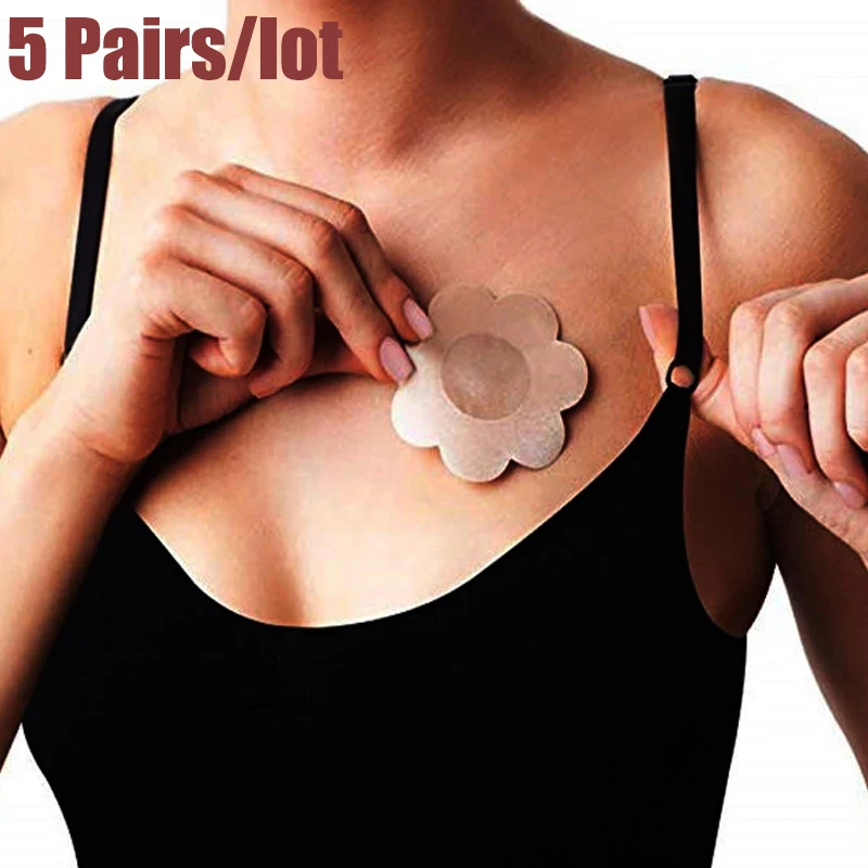 Reusable Invisible Breast Petals Self Adhesive Sticker Cover Bra For Women Pasties Heart Flower Intimates Accessories 5Pairs/lot | Женская