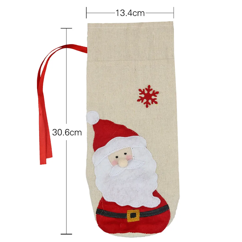 Christmas Red Wine Bottle Covers Bag Santa Clause Snowman Linen Champagne Bottle Cover Christmas Party Home Decor Table#15