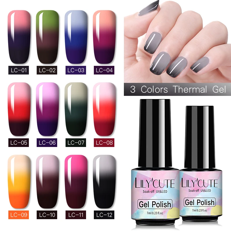 LILYCUTE 7ml Thermal UV Gel Nail Polish 3 layers Temperature Color Changing Semi Permanent Soak Off Nail Art Gel Varnish|Nail Gel| - AliExpress