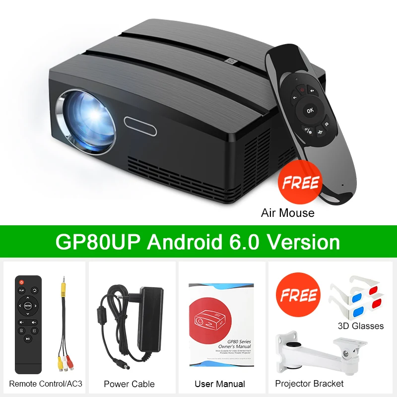 Newpal проектор GP80 Mini Проекторы Android 6 01 4K / 2K WIFI Bluetooth Simplebeamer Поддержка HDMI DLNA Miracast LED