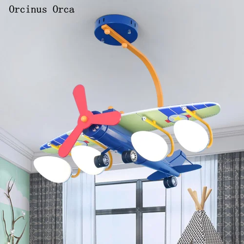 

Cartoon Creative Blue Aircraft Roof Lighting Boys'Bedroom Children's Room Lighting Modern Simple LED Eye-Protecting Chandelier