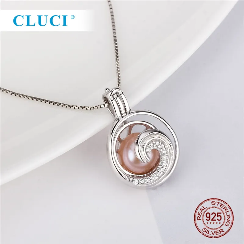 CLUCI, 3 шт., объемные 925 пробы, серебряные подвески, белый кубический циркон, волнистая форма, жемчужная клетка, медальон, кулон для ожерелья для женщин
